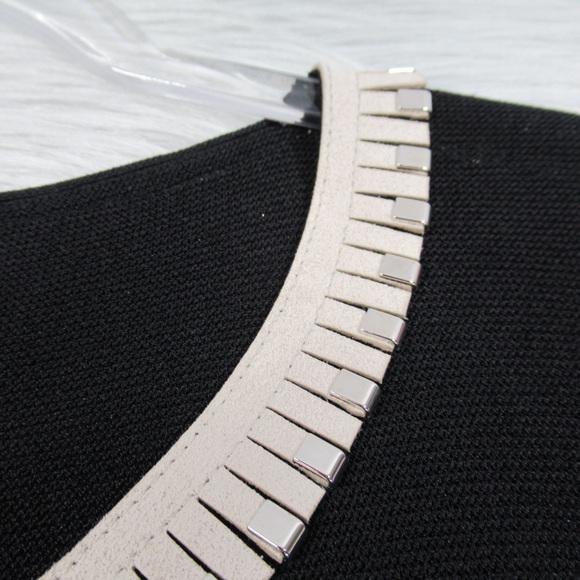 D. EXTERIOR Made In Italy Black Knit Tunic Top Faux-Leather Trim Size Large - Picture 2 of 12